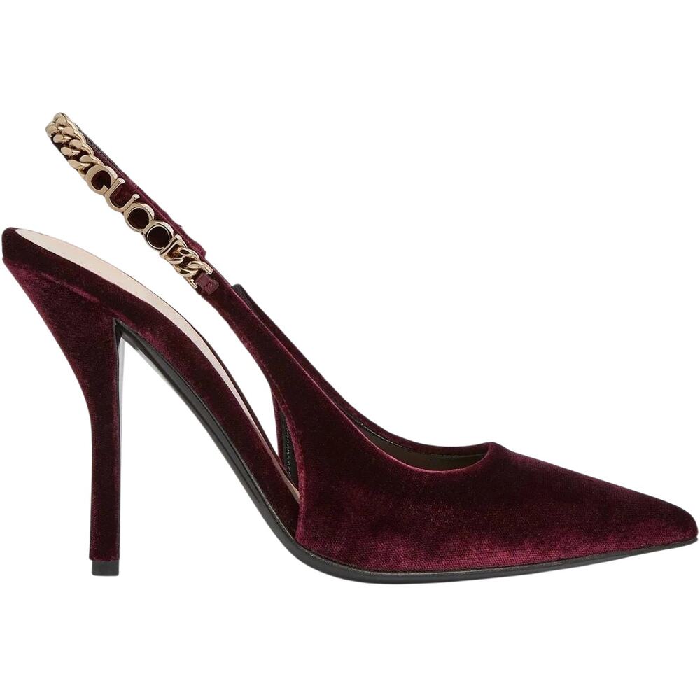 NEW Gucci Signoria Velvet Slingback Pumps Burgundy Heels Size EU 38.5 US 8.5